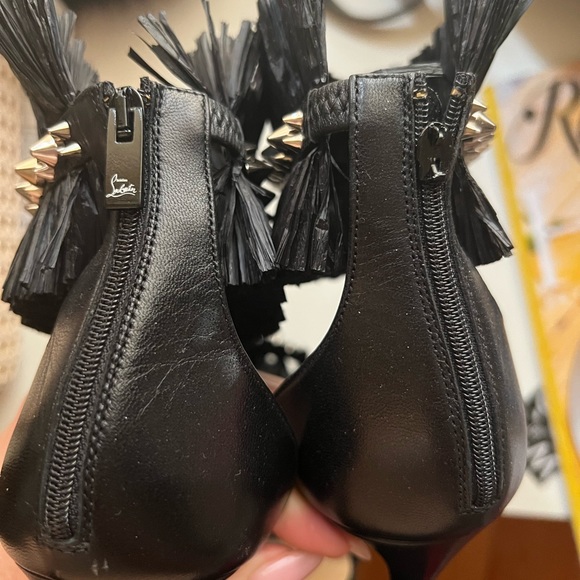 Christian Louboutin Black Poupedou Snake-print Raffia Stiletto Sandals - Picture 4 of 5